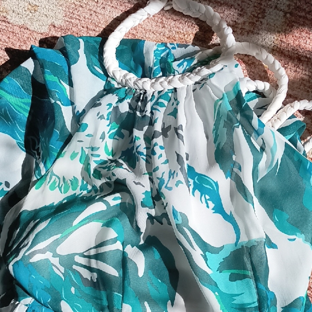 L'ATISTE Teal and White Patterned Dress